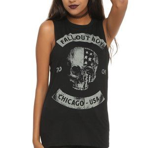 Hot Topic Fall Out Boy Juniors Skull Flag Chicago USA Black Muscle Top Shirt New
